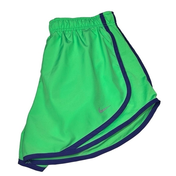 NIKE DRIFIT Women's Running Shorts Lined Neon Green Purple Trim Size M 3" Inseam - Picture 11 of 16